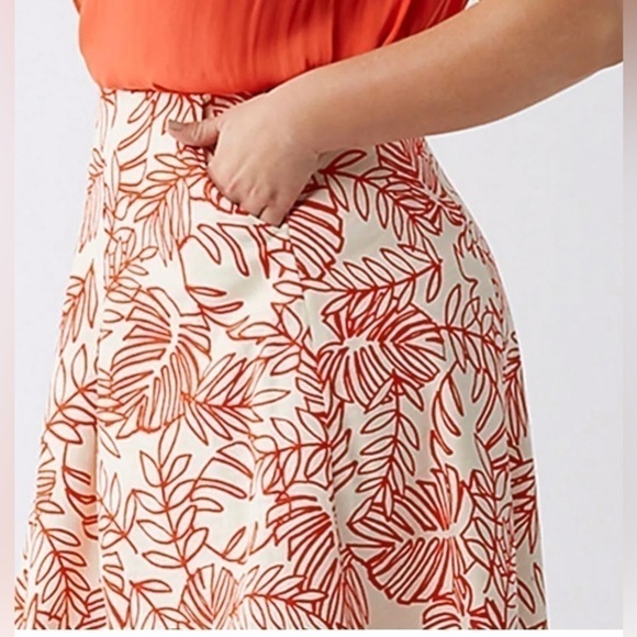 PLUS size Lane Bryant Red & White Pleated Flare Floral Skirt Linen - Picture 4 of 16